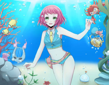 bare_shoulders bikini green_eyes mega_man_(series) mega_man_star_force_(series) mihane navel pink_hair sonia_strumm_(mega_man) swimsuit thigh_gap thighs