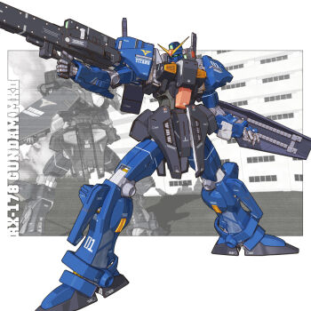 3d aiming beam_rifle character_name commentary_request emblem energy_gun g-db gundam gundam_mk_ii highres machinery mecha mecha_focus mobile_suit no_humans original realistic redesign robot roundel science_fiction shield titans_(gundam) v-fin weapon zeta_gundam