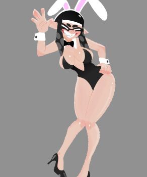 1girl closed_eyes high_heels highres inkling inkling_girl inkling_player_character mini_woomy nintendo smile solo splatoon_(series) splatoon_1 splatoon_2 splatoon_3 squid tentacle_hair v-mon woomy