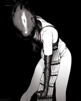 0bosobo 1girl absurdres apron artist_name bomb bomb_devil_(chainsaw_man) chainsaw_man commentary dynamite english_commentary explosive feet_out_of_frame highres leaning_forward median_furrow no_eyes object_head panties sharp_teeth solo teeth underwear