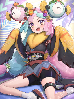 Rule 34 | 1girl, absurdres, alternate costume, chat log, gonzarez, highres, iono (pokemon), long hair, low-tied long hair, nintendo, open mouth, pokemon, pokemon sv, sharp teeth, solo, teeth