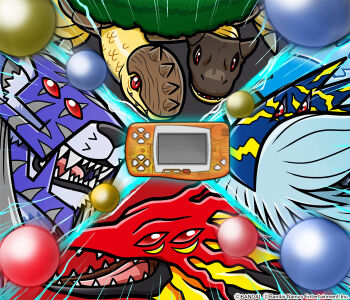 Rule 34 | anniversary, baihumon, bandai, bird, byakko, copyright name, digimon, dragon, eastern dragon, emphasis lines, extra eyes, four holy beasts, game console, genbu, official art, qinglongmon, red eyes, seiryuu, sharp teeth, snake, suzaku, teeth, tiger, turtle, white tiger, wings, xuanwumon, zhuqiaomon