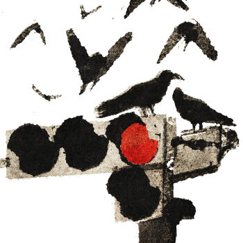 bird bug commentary_request crow fly highres iida_kento insect no_humans original simple_background traffic white_background