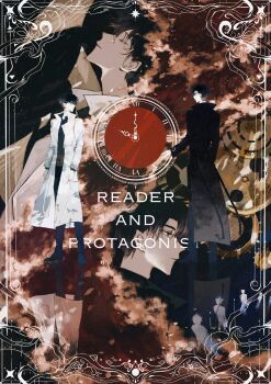 2boys absurdres analog_clock black_coat black_hair black_shirt border breathing742105 clock coat collared_shirt dappled_sunlight english_text full_body highres kim_dokja looking_at_another male_focus multiple_boys multiple_views omniscient_reader&#039;s_viewpoint ornate_border reflective_floor shirt short_hair standing sunlight white_coat yoo_joonghyuk