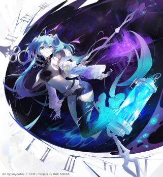 Rule 34 | 1girl, absurdres, black gloves, black shorts, breasts, fingerless gloves, gloves, green eyes, green hair, hair between eyes, hatsune miku, highres, jacket, looking at viewer, medium breasts, navel, short shorts, shorts, solo, soyoong jun, thighs, twintails, vocaloid, white jacket