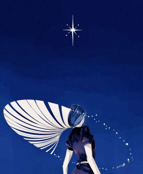 1other blue_hair colored_skin crystal_hair glowing glowing_hair highres houseki_no_kuni lapis_lazuli_(houseki_no_kuni) long_hair mt5_014 other_focus shards white_skin