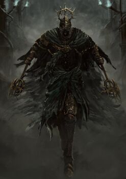 1other armor axe battle_axe boss_fight covered_eyes death_knight_(elden_ring) dual_wielding elden_ring elden_ring:_shadow_of_the_erdtree full_armor full_body graffitigw helmet helmet_over_eyes highres holding holding_axe lightning mask skeleton skull skull_mask solo undead weapon