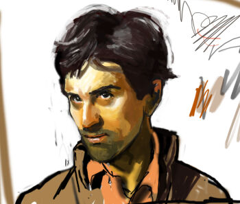 1boy beard_stubble black_hair blue_eyes collared_jacket derawest facial_hair green_jacket highres jacket solo stubble taxi_driver travis_bickle white_background