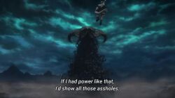 1boy animated battle destruction enjin_(gachiakuta) gachiakuta holding holding_umbrella mask monster outdoors sound tagme trash umbrella video