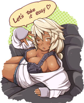 Rule 34 | absurdres, bra, breasts, colored eyelashes, dark-skinned female, dark skin, guilty gear, highres, hood, hoodie, lace, lace bra, large breasts, looking at viewer, orange eyes, ramlethal valentine, short shorts, shorts, speech bubble, sugajyun, underwear, white eyelashes, white nails