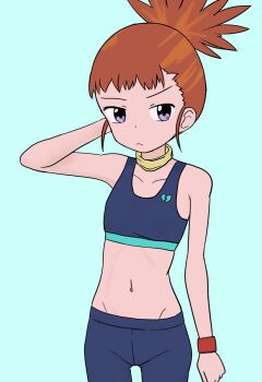 Rule 34 | 1girl, brown hair, digimon, expressionless, female focus, highres, looking at viewer, makino ruki, purple eyes, solo