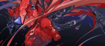 1boy absurdres android cable damaged forehead_jewel helmet highres lidian_s long_hair mega_man_(series) mega_man_zero_(series) ponytail solo spot_color zero(z)_(mega_man) zero_(mega_man)