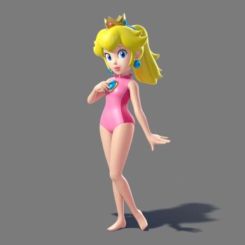 1girl 3d absurdres barefoot female_focus full_body highres leotard mario_&amp;_sonic_(series) mario_&amp;_sonic_at_the_olympic_games_(2007) mario_&amp;_sonic_at_the_rio_2016_olympic_games mario_(series) nintendo official_art princess_peach princess_peach_(gymnastics) solo