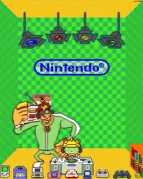 18-volt 2boys 9-volt animated animated_gif bookshelf dancing dj famicom game_boy game_boy_advance game_console gamecube grin handheld_game_console helmet indoors multiple_boys nintendo nintendo_ds nintendo_ds_lite smile super_famicom super_nintendo tagme warioware yellow_legwear