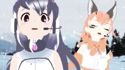3d african_penguin_(kemono_friends) animal_costume animal_ear_fluff animal_ears animated black_eyes black_hair blue_eyes bow bowtie caracal_(kemono_friends) caracal_ears caracal_girl elbow_gloves gloves kemono_friends kemono_friends_v_project kneehighs long_hair microphone video music orange_hair penguin_costume penguin_girl shirt singing skirt sleeveless sleeveless_shirt socks tagme tail udensha virtual_youtuber video winter zipper