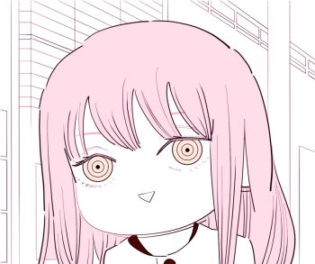 1girl cardigan chainsaw_man chibi chibi_only deer60868637 limited_palette long_hair looking_at_viewer makima_(chainsaw_man) open_mouth pink_hair ringed_eyes solo yellow_eyes