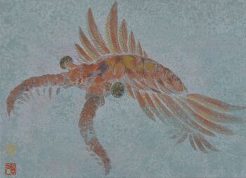 Rule 34 | animal focus, anomalocaris, blue background, commentary, damumun, highres, muted color, no humans, original, traditional media