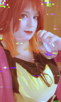 Rule 34 | ashley jericho, cosplay, cosplay photo, digimon, digimon beatbreak, jacket, photo (medium), real life, sakuya reina, short hair, star (symbol)