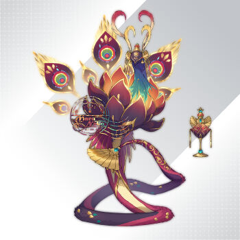 Rule 34 | black mask, bottle, commentary request, crown, feather hair, feathers, flower, glowing feather, long neck, long tail, maruneko, mask, mini crown, multicolored feathers, no humans, original, peacock feathers, pixiv username, scales, snake tail, tail, tassel, very long tail