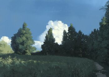 blue_sky cloud commentary_request day grass highres kusamie meadow nature no_humans original outdoors path road scenery sky tree