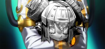 1boy 1girl android broken broken_horns closed_eyes disembodied_head elizabeth_bathory_(fate) fate/grand_order fate_(series) fujimaru_ritsuka_(male) fujimaru_ritsuka_(male)_(captain_chaldea) game_cg green_background holding_detached_head horns lasengle mecha_eli-chan_mk.ii_(fate) official_art robot spacesuit third-party_source wada_arco