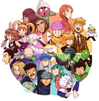 Rule 34 | !, !!, 6+boys, 6+girls, :>, :o, angry, aquiline nose, arthropod boy, aura, averting eyes, bald, bald female, bean (hunter x hunter), biscuit krueger, black hair, blue eyes, closed eyes, color coordination, color wheel, color wheel challenge, facial hair, flute, flying, formal clothes, ging freecss, gon freecss, headpat, highres, holding, holding microphone, hunter x hunter, ikalgo, instrument, jitome, killua zoldyck, kite (chimera ant), kite (hunter x hunter), komugi (hunter x hunter), kurapika, leorio paladiknight, long hair, looking ahead, meruem, microphone, mini person, miniboy, mito freecss, monster boy, multiple boys, multiple drawing challenge, multiple girls, music, mustache stubble, nen (hunter x hunter), nobunaga hazama, nose, octopus boy, open mouth, orange hair, outstretched arm, pakunoda, pariston hill, piyon (hunter x hunter), playing flute, playing instrument, pokkle, ponzu, rainbow order, round eyewear, senritsu, shaiapouf, short bangs, short hair, smile, sparse stubble, striped suit, stubble, suit, thick eyebrows, tiredhomeboi, toon (style), twintails, u u, waving, zepile