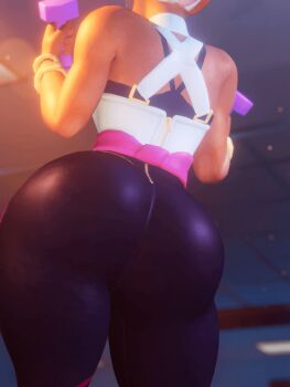 1girl 3d animated animated_gif arms_(game) ass ass_shake bracelet dark-skinned_female dark_skin dumbbell female_focus from_behind head_out_of_frame highres huge_ass jewelry jiggle n-nurico nintendo solo thick_thighs thighs twintelle_(arms) wide_hips