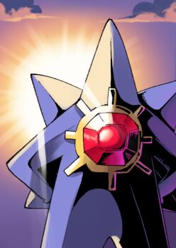colored_skin creature gem gen_1_pokemon hands_on_own_hips long_legs mega_pokemon mega_starmie meme nintendo no_eyes no_humans pokemon pokemon_(creature) pokemon_focus purple_skin red_gemstone standing starfish starmie sunlight sunset there&#039;s_a_starman_(meme) wanderjegson
