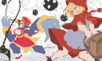 2girls b.b._hood blonde_hair blue_eyes breasts capcom chinese_clothes cleavage darkstalkers hat highres hsien-ko jiangshi kuwango large_breasts multiple_girls purple_hair red_eyes