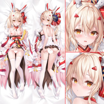 ayanami_(azur_lane) azur_lane crop_top crown headgear high_ponytail highres mini_crown orange_eyes ponytail thighhighs white_thighhighs zi_yue_liuli