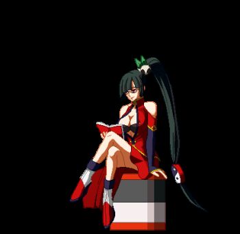 animated animated_gif arc_system_works blazblue blazblue:_calamity_trigger breasts cleavage game intro litchi_faye_ling lowres pixel_art sitting