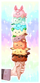 1boy :3 animal_ears cactus candy chocolate chocolate_slime_(epic_battle_fantasy) epic_battle_fantasy food fruityrats highres holding holding_ice_cream_cone ice_cream ice_cream_cone icecream_slime_(epic_battle_fantasy) lance_(epic_battle_fantasy) lava lava_slime_(epic_battle_fantasy) long_sleeves mouse_slime_(epic_battle_fantasy) mud_slime_(epic_battle_fantasy) rabbit_ears sand sand_slime_(epic_battle_fantasy) seaweed slime_(creature) slime_bunny_(epic_battle_fantasy) sparkle_background stack tail wafer water water_slime_(epic_battle_fantasy)