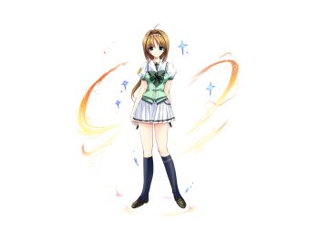 Rule 34 | 1girl, ahoge, black socks, blue eyes, bow, bowtie, brown hair, choukou (alicesoft), choukou sennin haruka, full body, green bow, hair intakes, hairband, kneehighs, loafers, long hair, looking at viewer, miniskirt, official art, onigirikun, otogi frontier, pleated skirt, puffy short sleeves, puffy sleeves, ribbon, school uniform, second-party source, shirt, shoes, short sleeves, skirt, smile, socks, solo, sparkle, standing, tachi-e, takamori haruka, transparent background, variant set, white skirt