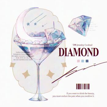 alcohol barcode cocktail cocktail_glass color_guide commentary_request crescent cup diamond_(gemstone) drink drinking_glass english_text food_focus no_humans original spin_mayumura star_(symbol) white_background