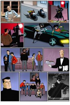 alfred_pennyworth batgirl batman batman_(series) bruce_wayne cassandra_cain damian_wayne dc_comics dick_grayson highres jason_todd movie_projector nightwing red_hood richard_grayson robin_(dc) tim_drake zorro_(character)