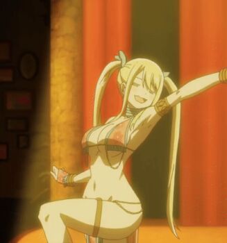 alternate_costume alternate_hairstyle animated animated_gif anime_screenshot anklet armlet armpits belly_dancer belly_dancer_outfit blonde_hair bouncing_breasts bra bracelet breasts covering_breasts covering_privates curvy dancer embarrassed fairy_tail fairy_tail:_dragon_cry floral_print harem_outfit jewelry large_breasts leg_up loincloth long_hair long_twintails looking_at_viewer lots_of_jewelry lucy_heartfilia lucy_heartfilia_(bar_altair_dancer)_(fairy_tail) navel necklace official_alternate_costume official_alternate_hairstyle open_mouth print_bra sidelocks smile standing standing_on_one_leg thick_thighs thighlet thighs twintails underwear wide_hips