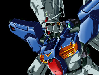 Rule 34 | 1980s (style), 1990s (style), absurdres, commentary request, earth federation, faux retro artstyle, glint, green eyes, gundam, gundam 0083, gundam gp-01 zephyranthes, highres, kds (0049), mecha, mecha focus, mobile suit, no humans, oldschool, portrait, retro artstyle, robot, science fiction, solo, space, v-fin