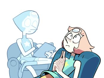 2girls discount-supervillain forehead_jewel gem gem_(steven_universe) hologram multiple_girls pale_skin pearl_(species)_(steven_universe) pearl_(steven_universe) pointy_nose short_hair star_(symbol) steven_universe therapy toon_(style) watch wristwatch