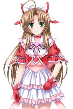 Rule 34 | 1girl, antenna hair, blush, bow, brown hair, choker, dress, frills, game cg, gloves, green eyes, hair bow, hair ribbon, higuchi isami, kusunoki sae, large variant set, long hair, looking at viewer, magical girl, mahou shoujo sae, non-web source, official art, red gloves, ribbon, skirt, smile, solo, transparent background, variant set