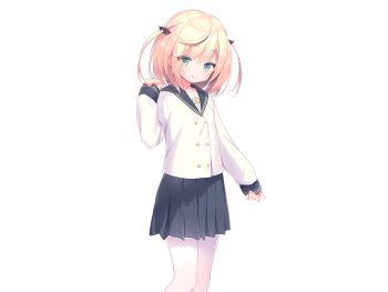 1girl black_sailor_collar black_skirt blonde_hair closed_mouth feet_out_of_frame game_cg green_eyes hand_up large_variant_set long_sleeves looking_at_viewer mainichi_kiss_shite_lolita mihato_(mainichi_kiss_shite_lolita) miniskirt non-web_source pantyhose piyodera_mucha pleated_skirt sailor_collar school_uniform serafuku short_hair simple_background sitting skirt sleeves_past_fingers sleeves_past_wrists smile solo tachi-e transparent_background two_side_up variant_set white_pantyhose