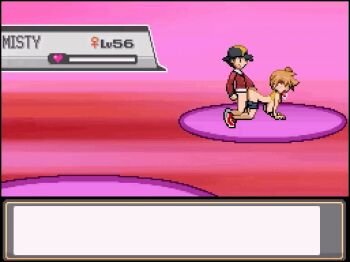 1boy 1girl ahegao animated animated_gif asymmetrical_hair bare_legs blush bouncing_breasts breasts crop_top dialogue_box doggystyle english_text ethan_(pokemon) green_eyes hetero large_breasts legs misty_(pokemon) nintendo nipples orange_hair pale_skin penis pixel_art pokemon pokemon_(anime) pokemon_(classic_anime) pokemon_battle pokemon_hgss ponytail sex sex_from_behind shirt shorts side_ponytail sleeveless sleeveless_shirt standing suspender_shorts suspenders tongue tongue_out turtle_sausage turtle_soup vaginal yellow_shirt