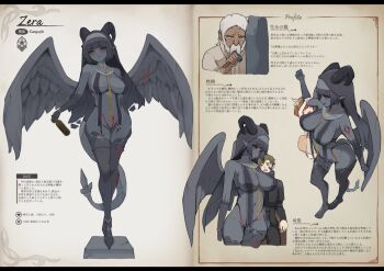 2boys 2girls ass bad_anatomy bare_shoulders beard bell_orgel black_hair black_sclera black_veil blunt_bangs body_markings borrowed_character bottle breast_curtains breasts brown_hair chain chain_necklace character_name character_profile cigarette closed_eyes colored_sclera colored_skin commentary commission cracked_skin cross dark-skinned_male dark_skin demon_horns demon_tail english_text facial_hair feathered_wings g-string gargoyle gargoyle_(monster_girl_encyclopedia) gold_chain grabbing_another&#039;s_face grey_sclera grey_skin habit hammer hand_on_another&#039;s_chin head_grab holding holding_bottle holding_hammer hood horns horns_through_hood jewelry large_breasts lifting_person looking_at_another looking_at_viewer monster_girl monster_girl_encyclopedia multiple_boys multiple_girls multiple_views mustache necklace nun old old_man open_mouth original pants pointy_ears priest pubic_tattoo red_eyes revealing_clothes sculpting shirt short_hair shoulder_tattoo simple_background smile spiked_tail tail tall_female tattoo thagomizer thong veil white_hair wide_hips wings