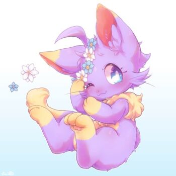 Rule 34 | 1girl, cat, female focus, one eye closed, pyon ko, smile, solo, tagme