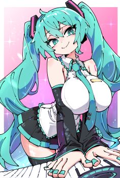 1girl absurdres alternate_breast_size_(larger) breasts elenagr hatsune_miku highres large_breasts solo twintails vocaloid