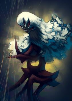 1girl arthropod_girl brown_eyes cloak highres hollow_knight hollow_knight:_silksong mememellowa needle_(hollow_knight) pin solo thread white_background widow_(hollow_knight)