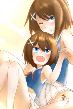 2girls blue_eyes brown_hair kantai_collection maya_(kancolle) mother_and_daughter multiple_girls skirt white_skirt