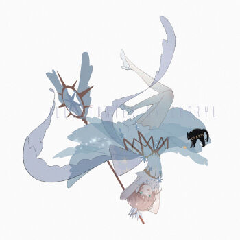 Rule 34 | 1girl, antenna hair, arms behind head, artist name, bare legs, bare shoulders, brown hair, cardcaptor sakura, cheryl qaq, crown, dress, floating, floating clothes, full body, hair between eyes, happy, high heels, highres, holding, holding staff, kinomoto sakura, kinomoto sakura (astral sakura), knees, magical girl, medium dress, mini crown, open mouth, petticoat, shoes, short hair, simple background, sleeveless, sleeveless dress, smile, solo, staff, star wand, upside-down, watermark, white background, white crown, white dress, white shoes, winged wand