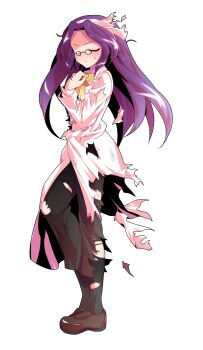 Rule 34 | 1girl, asakura rikako, black socks, bow, bow hairband, bowtie, brown pants, brown shoes, closed eyes, closed mouth, coat, commentary request, curtained hair, dairi, defeat, floating hair, from side, glasses, hairband, hand on own chest, hand up, highres, large variant set, light blush, loafers, long coat, long hair, long sleeves, looking at viewer, pants, phantasmagoria of dim.dream, pince-nez, pink bow, pink coat, pink hairband, pink shirt, purple hair, shirt, shoes, simple background, socks, solo, standing, sweatdrop, tachi-e, torn bow, torn clothes, torn coat, torn pants, torn shirt, torn socks, touhou, touhou (pc-98), transparent background, v-shaped eyebrows, variant set, very long hair, yellow bow, yellow bowtie