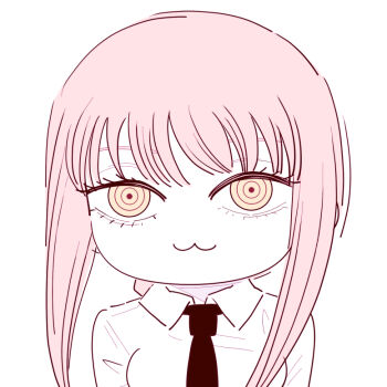 1girl :3 chainsaw_man chibi chibi_only collared_shirt deer60868637 limited_palette long_hair looking_at_viewer makima_(chainsaw_man) necktie pink_hair shirt sidelocks solo yellow_eyes