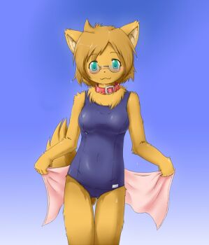 Rule 34 | 1girl, :3, animal ears, collar, female focus, furry, furry female, glasses, kagerofu, solo, swimsuit, tagme